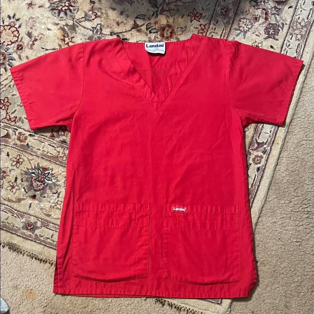 Landau Vivid Red Scrub Top